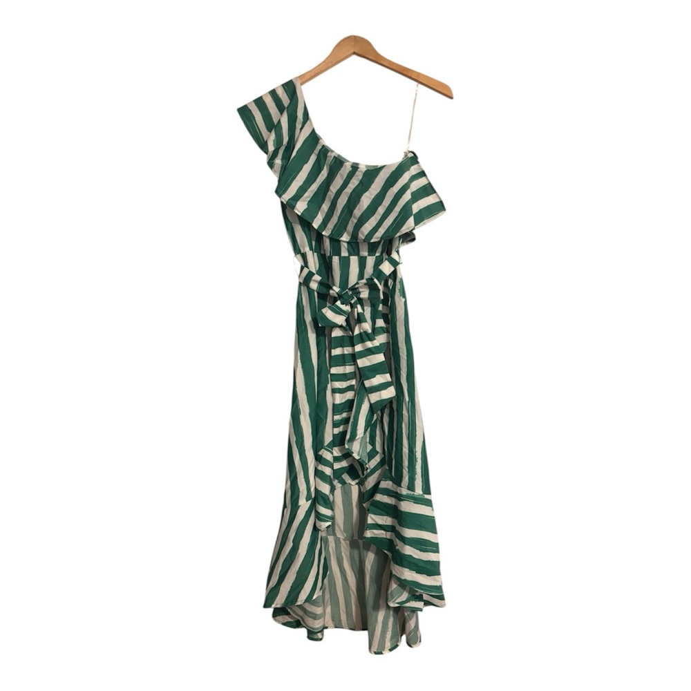 Flying Tomato Women's One Shoulder High-Low Ruffle Hem Wrap Dress, Green White L